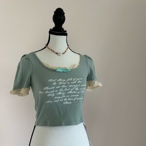 Charming Mint Crop Top with Lace